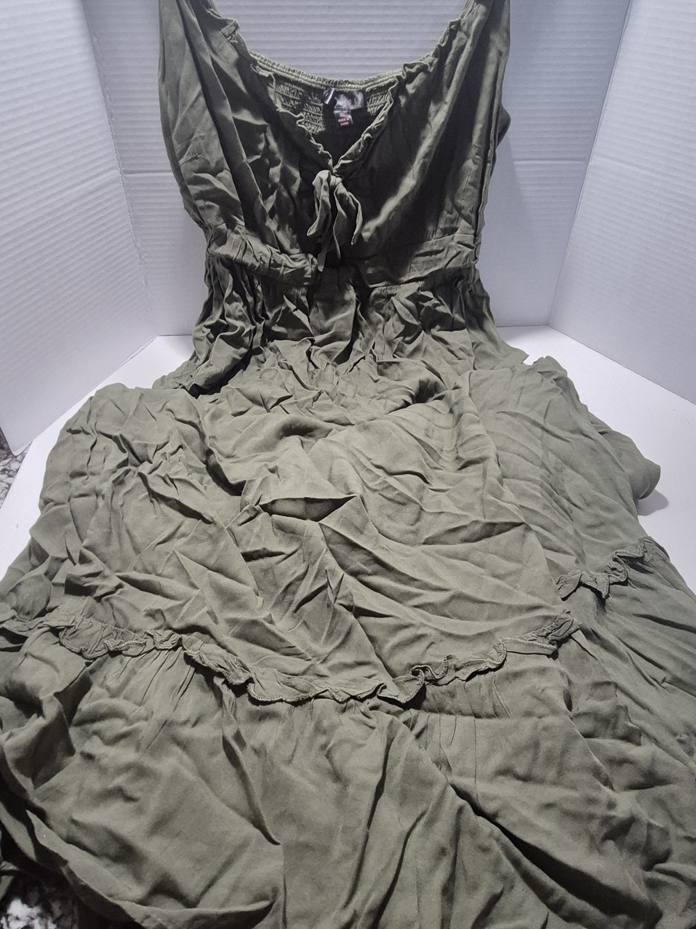 Olive Green Maxi Dress with Tie Front